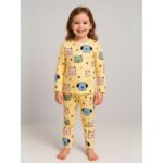 بجامة بأكمام طويلة قطعتين بناتي برسومات لون أصفر