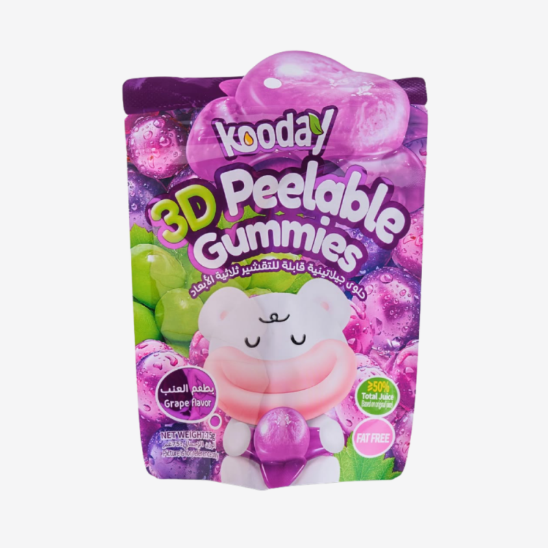 103391030_68d2eadc4f927 حلوى جيلاتينية قابلة للتقشير ثلاثية الأبعاد 75غ بطعم العنب Kooday - الصورة 1