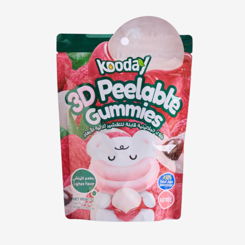 ⁦حلوى جيلاتينية قابلة للتقشير ثلاثية الأبعاد 75غ بطعم الليتشي Kooday⁩ - الصورة ⁦1⁩