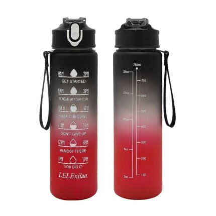 مطرة المياه الصحية للاستخدام في الانشطة الرياضية معيار 900 مل لون اسود واحمر مع مصاصة