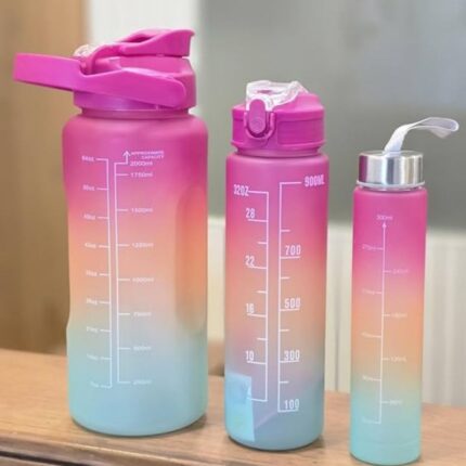 بكج مطرات صحية ملونة ( 3 قطع 2لتر + 800 مل + 280 مل ) مع مصاصة