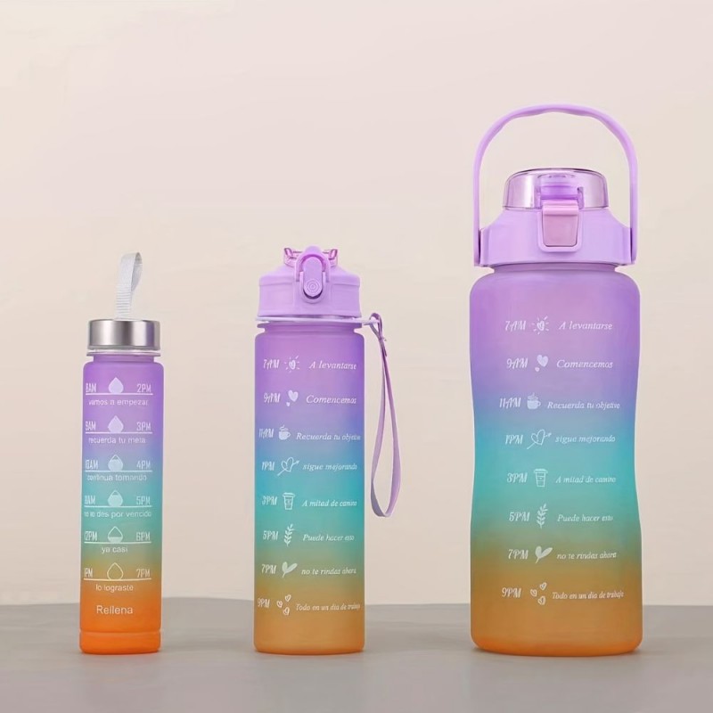 ⁦بكج مطرات صحية ملونة ( 3 قطع 2لتر + 800 مل + 280 مل ) مع مصاصة⁩ - الصورة ⁦1⁩