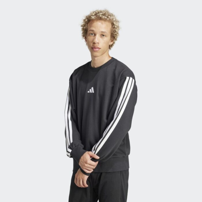 ⁦Adidas Mens' Essentials 3-Stripes French Terry Sweatshirt - Black⁩ - الصورة ⁦3⁩