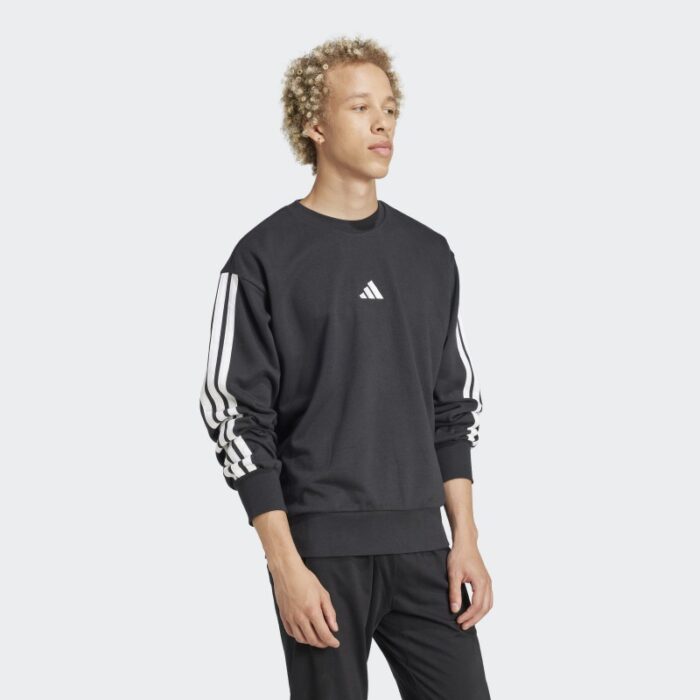 ⁦Adidas Mens' Essentials 3-Stripes French Terry Sweatshirt - Black⁩ - الصورة ⁦5⁩