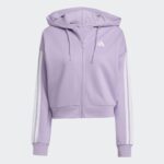 Adidas Womens' Essentials 3-Stripes Full-Zip Hoodie - Purple