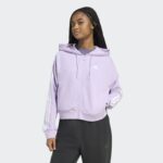 ⁦Adidas Womens' Essentials 3-Stripes Full-Zip Hoodie - Purple⁩ - الصورة ⁦2⁩