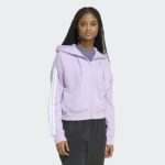 ⁦Adidas Womens' Essentials 3-Stripes Full-Zip Hoodie - Purple⁩ - الصورة ⁦4⁩