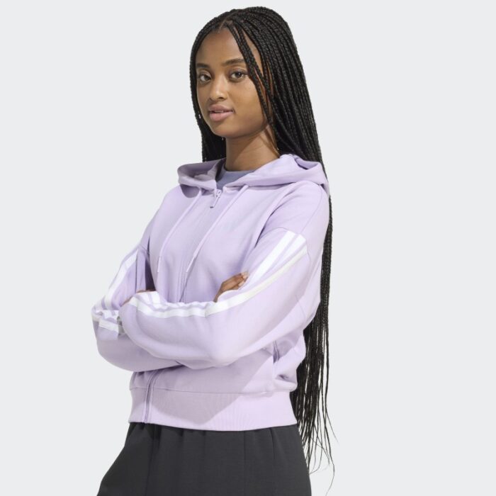 ⁦Adidas Womens' Essentials 3-Stripes Full-Zip Hoodie - Purple⁩ - الصورة ⁦5⁩