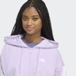 ⁦Adidas Womens' Essentials 3-Stripes Full-Zip Hoodie - Purple⁩ - الصورة ⁦6⁩