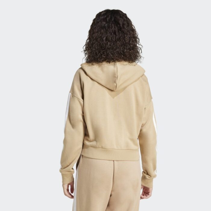 ⁦Adidas Womens' Essentials 3-Stripes French Terry Full-Zip Hoodie - Brown⁩ - الصورة ⁦3⁩