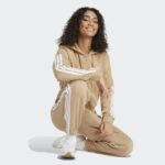 ⁦Adidas Womens' Essentials 3-Stripes French Terry Full-Zip Hoodie - Brown⁩ - الصورة ⁦4⁩