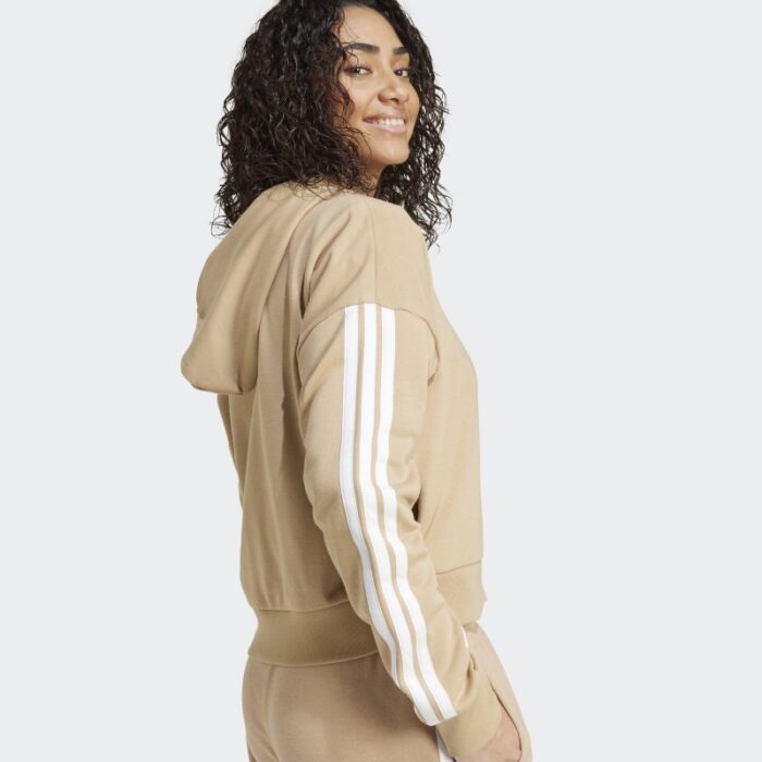 ⁦Adidas Womens' Essentials 3-Stripes French Terry Full-Zip Hoodie - Brown⁩ - الصورة ⁦6⁩