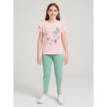 بجامة بناتي بأكمام قصيرة (قطعتين) لون زهري وأخضر