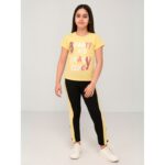 بجامة بناتي بأكمام قصيرة (قطعتين) لون أصفر وأسود