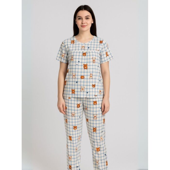 103391262_68d95b04af267 بيجامة ستاتية مخطط لون أبيض وأزرق بنطلون وبلوزة نص كم One Size - الصورة 1