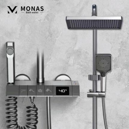 طقم دش ذكي بشاشة عرض رقمية متعدد الوظائف بزر بيانو مع خلاط ماء ساخن وبارد