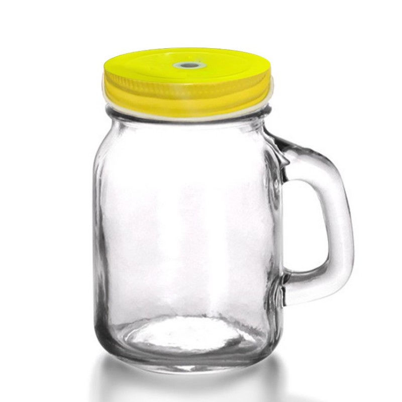 ⁦كاسة زجاجية على شكل مرطبان حجم 500 مل مع مصاصة⁩ - الصورة ⁦1⁩