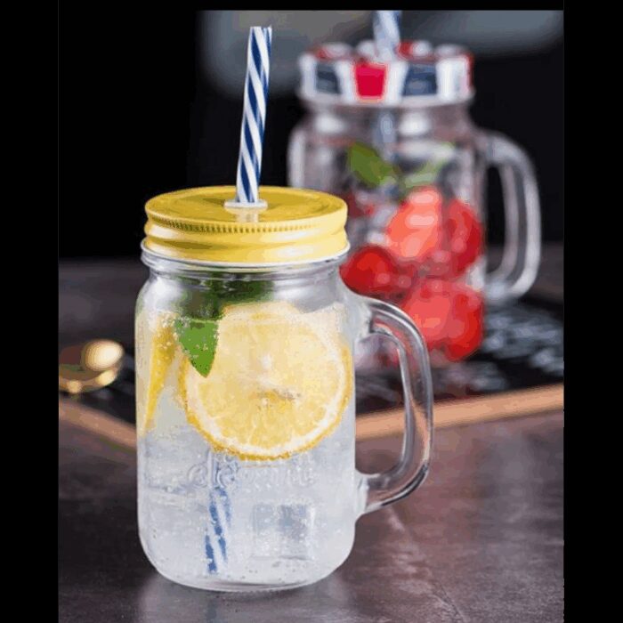 ⁦كاسة زجاجية على شكل مرطبان حجم 500 مل مع مصاصة⁩ - الصورة ⁦2⁩