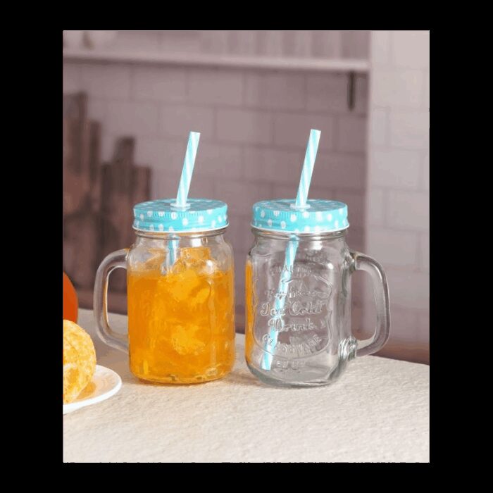 ⁦كاسة زجاجية على شكل مرطبان حجم 500 مل مع مصاصة⁩ - الصورة ⁦3⁩