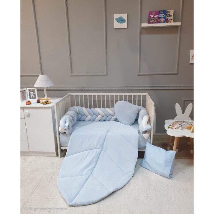 ⁦مفرش جدلة مخمل ورقة ازرق⁩ - الصورة ⁦1⁩