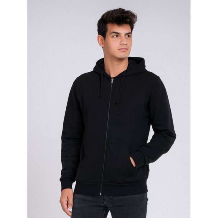 103391387_68e2e51455ae9 جاكيت بأزرار مع طاقية للرجال لون أسود - الصورة 1