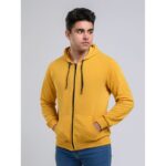 جاكيت بأزرار مع طاقية للرجال لون أصفر