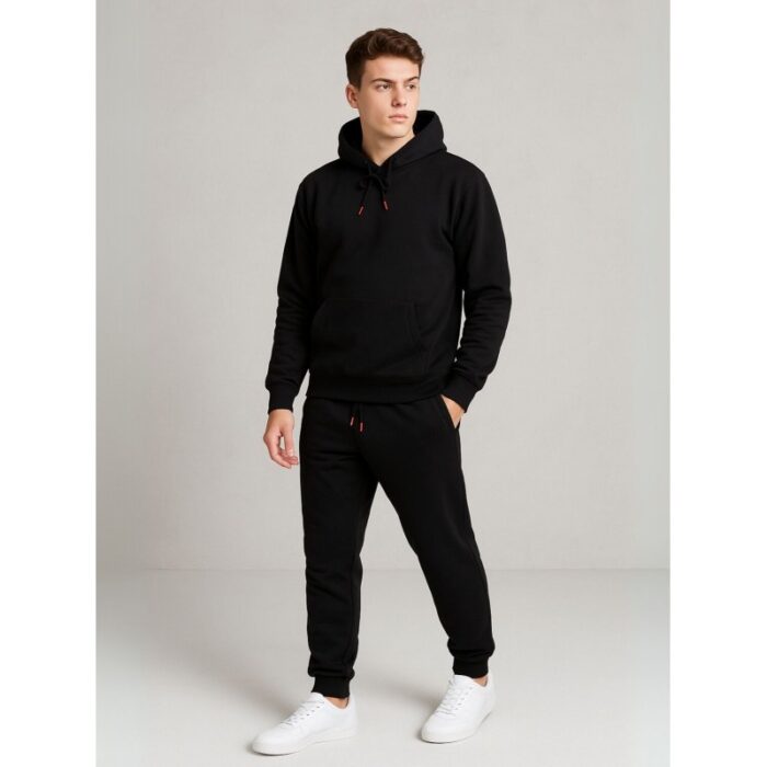 103391396_68e2e52727281 بجامة رياضية قطعتين بأكمام طويلة وطاقية للرجال لون أسود - الصورة 1