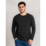 بلوزة بأكمام طويلة بتصميم نقط بيضاء للرجال لون أسود
