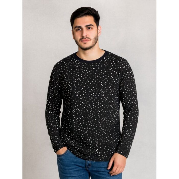 103391418_68e2e5477d732 بلوزة بأكمام طويلة بتصميم نقط بيضاء للرجال لون أسود - الصورة 1