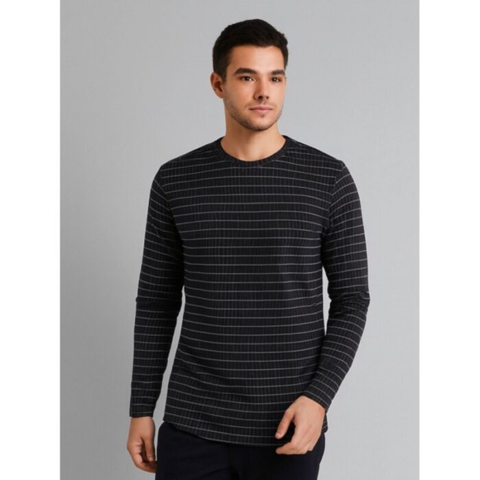 103391420_68e2e54c4bc6f بلوزة بأكمام طويلة بتصميم مخطط للرجال لون أسود - الصورة 1