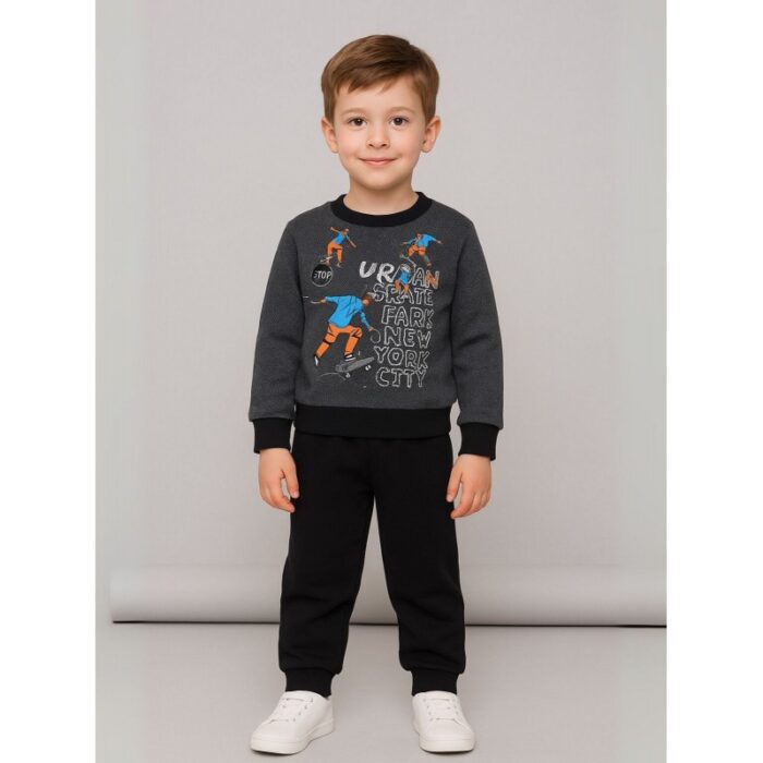 103391435_68e2e5667e2c2 طقم قطعتين بلوزة وبنطلون ولادي لون رمادي وأسود - الصورة 1