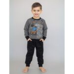 طقم قطعتين بلوزة وبنطلون ولادي لون سكني وأسود