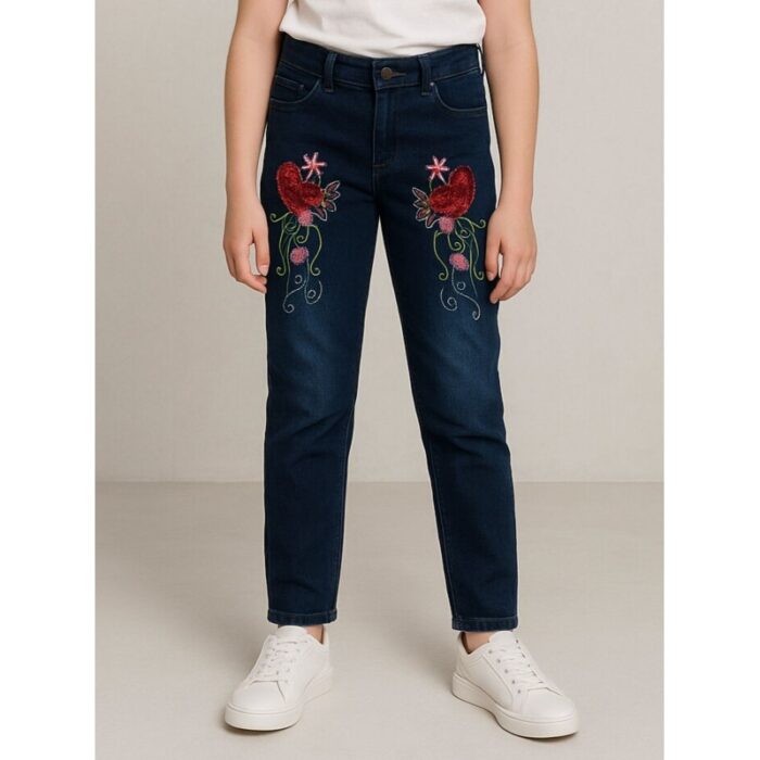 103391450_68e2e58115c27 بنطلون جينز بناتي مزخرف لون كحلي - الصورة 1