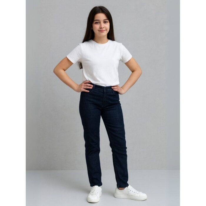 ⁦بنطلون جينز بناتي لون كحلي⁩ - الصورة ⁦2⁩