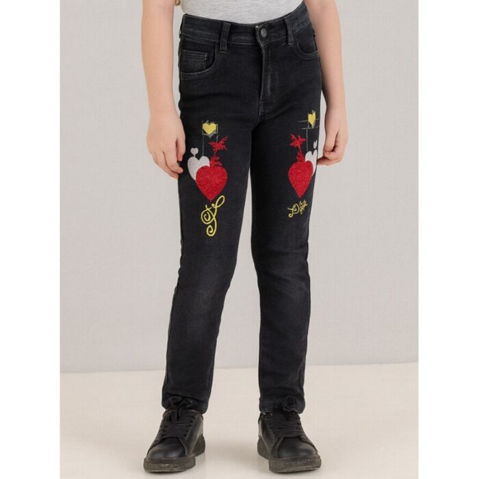 103391456_68e2e58b3c6b0 بنطلون جينز بناتي مزخرف لون أسود - الصورة 1