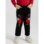 بنطلون جينز بناتي مزخرف لون أسود