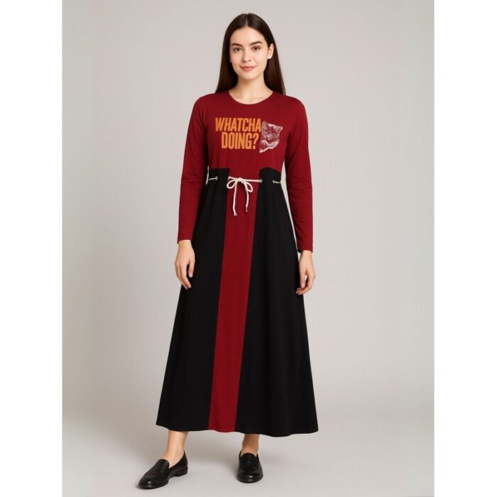 103391460_68e2e59422c98 فستان قطني بيتي للنساء لون أحمر وأسود - الصورة 1