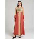 فستان قطني بيتي للنساء لون برتقالي وأحمر