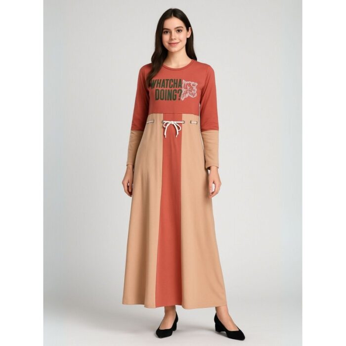 103391464_68e2e598aa119 فستان قطني بيتي للنساء لون أحمر وبرتقالي - الصورة 1