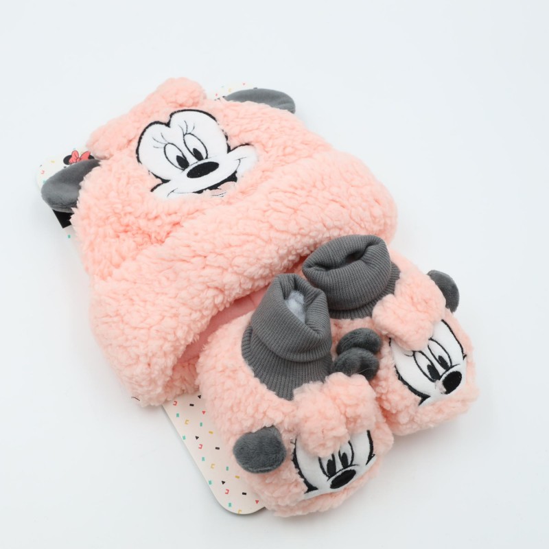 ⁦بكج طاقية +الشين - عمر من 6- 24 شهر MINNIE MOUSE زهري⁩ - الصورة ⁦1⁩