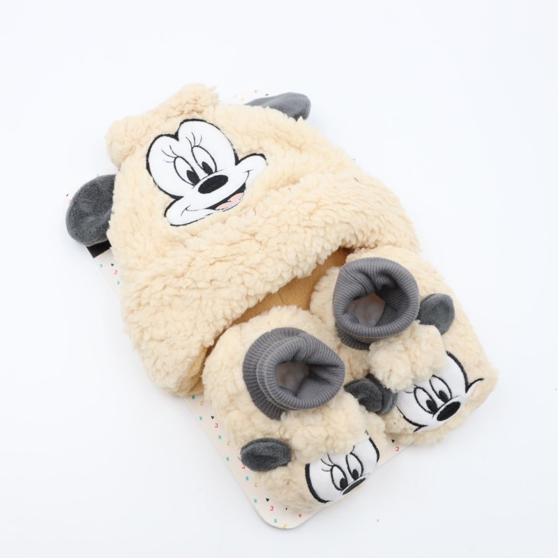 ⁦بكج طاقية +الشين - عمر من 6- 24 شهر MINNIE MOUSE بيج⁩ - الصورة ⁦1⁩