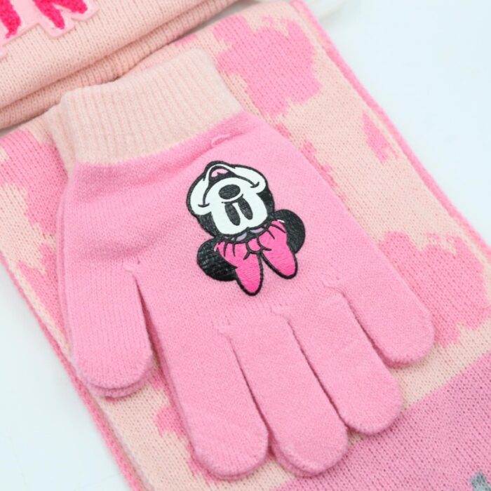 ⁦بكج ديزني طاقية +كفوف + لفحة MINNIE MOUSE زهري⁩ - الصورة ⁦3⁩