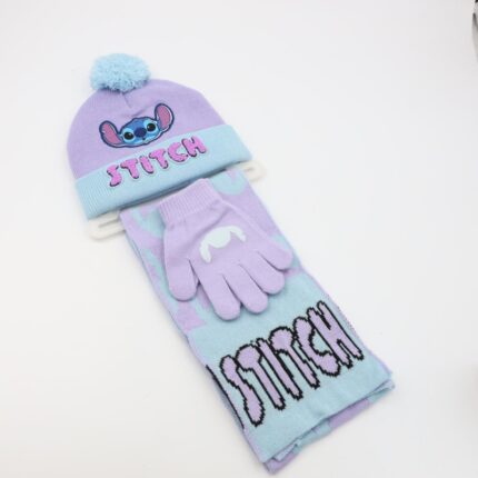 بكج ديزني طاقية +كفوف + لفحة STITCH بنفسجي فاتح وأزرق فاتح