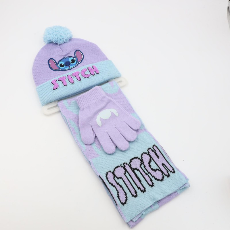 ⁦بكج ديزني طاقية +كفوف + لفحة STITCH بنفسجي فاتح وأزرق فاتح⁩ - الصورة ⁦1⁩