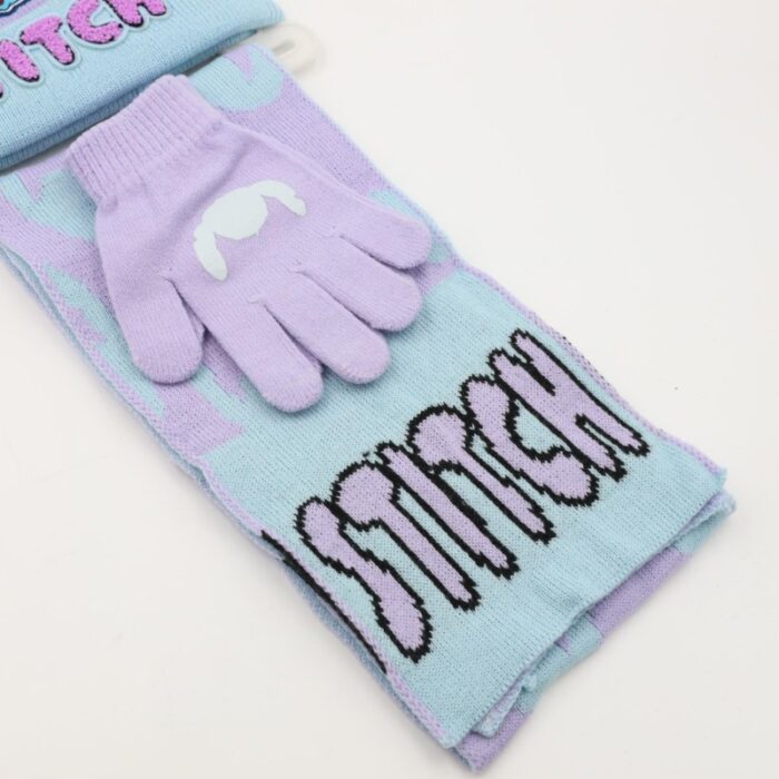 ⁦بكج ديزني طاقية +كفوف + لفحة STITCH بنفسجي فاتح وأزرق فاتح⁩ - الصورة ⁦4⁩