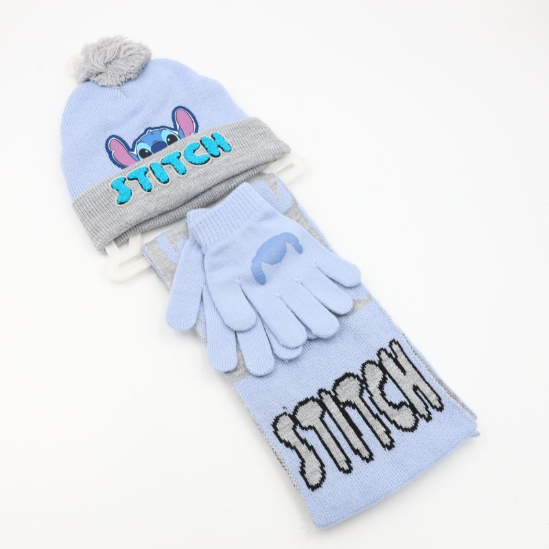 ⁦بكج ديزني طاقية +كفوف + لفحة STITCH بنفسجي ورمادي⁩ - الصورة ⁦1⁩