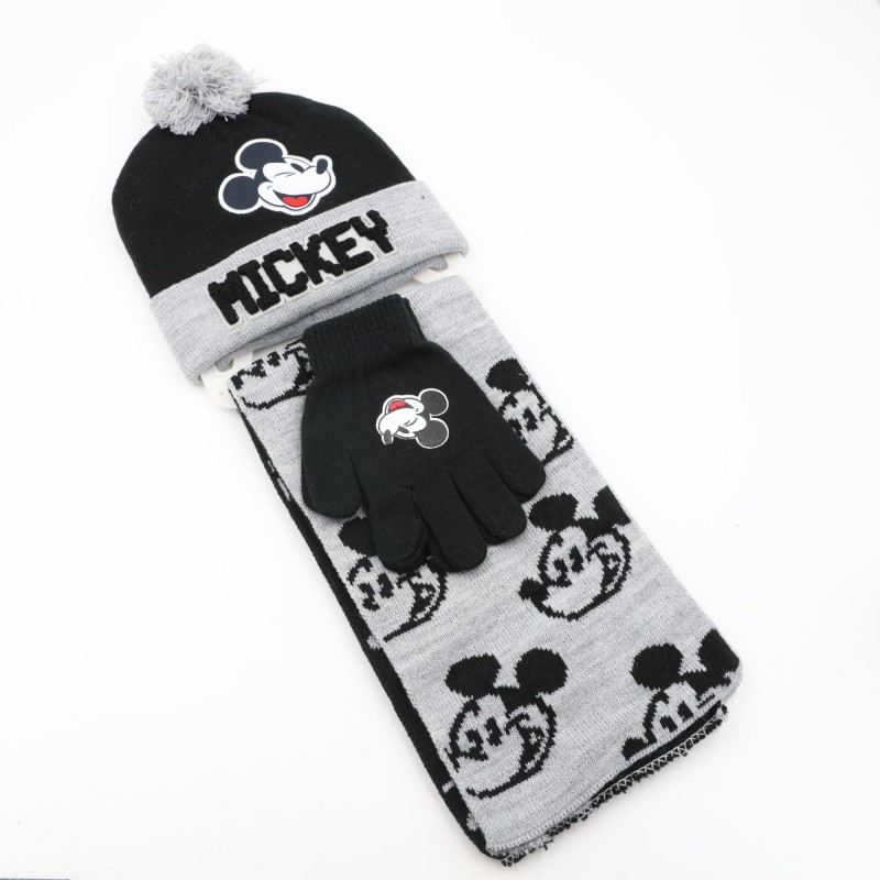 ⁦بكج ديزني طاقية +كفوف + لفحة MICKEY MOUSE اسود وسكني⁩ - الصورة ⁦1⁩