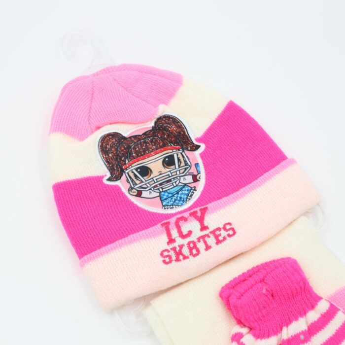 ⁦بكج LOL طاقية + كفوف + لفحة لون ابيض + فوشي⁩ - الصورة ⁦2⁩