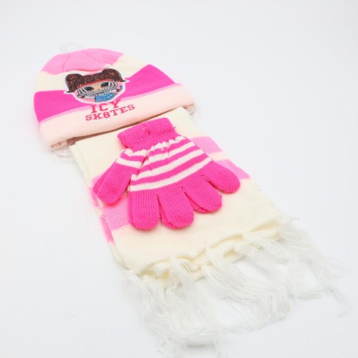 ⁦بكج LOL طاقية + كفوف + لفحة لون ابيض + فوشي⁩ - الصورة ⁦5⁩