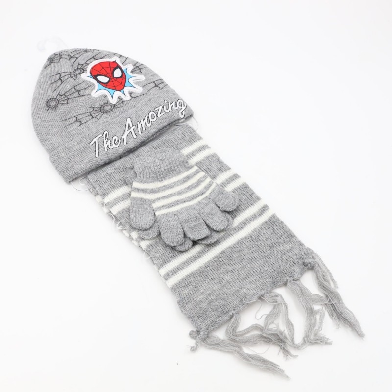 ⁦بكج SPIDER MAN طاقية + كفوف + لفحة لون رمادي⁩ - الصورة ⁦1⁩